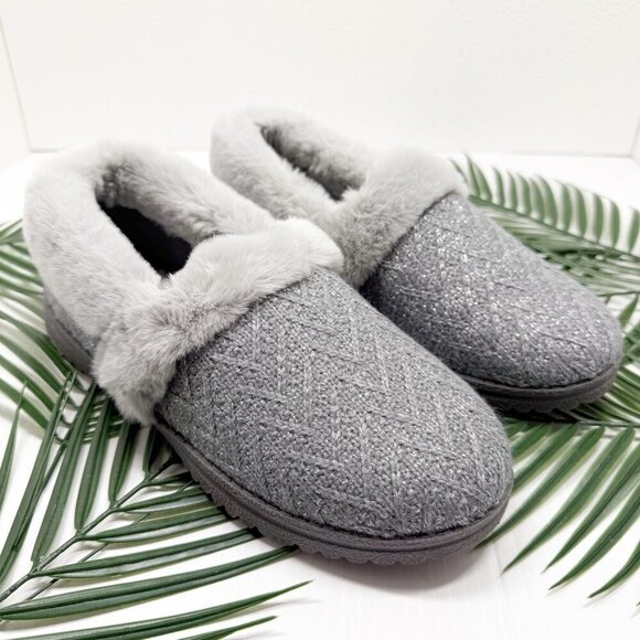 Skechers Cozy Lite Sparkle Knit Slippers Sweet Walk Grey Slip On Shoes Sz 8.5 M - Picture 1 of 12